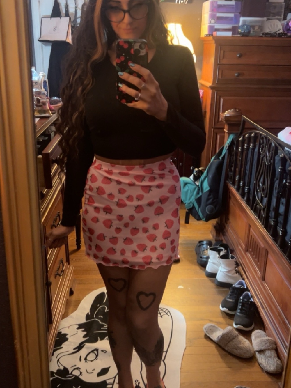 Women's Pink Strawberry Print Mini Skirt